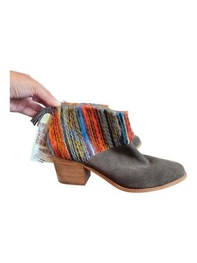 Toms Women's Brown Kala Suede & Mullticolor Textile Block Heel Boots Size 12